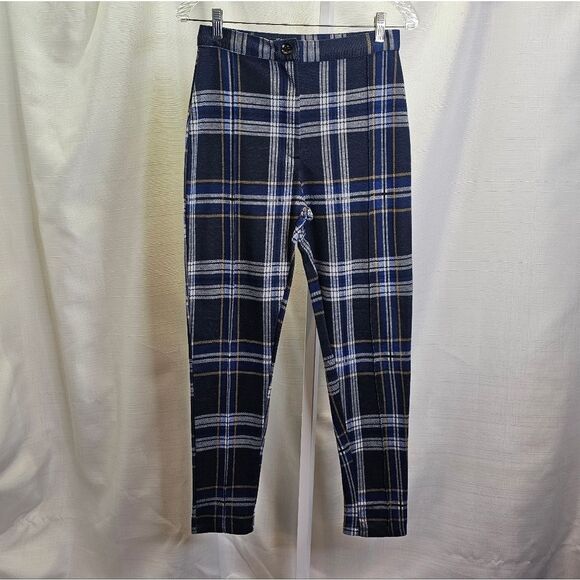 Free People Blue Carnaby Plaid High Waisted Skinny Pants Size 6 - Picture 3 of 7